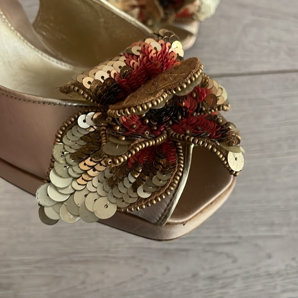 Sergio Rossi platform heel floral sequin toe Y2K vintage square toe gorgeous 9.5 - Picture 4 of 14